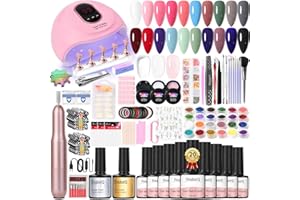 DouborQ Gel Nail Kit With Electric Drill and Lamp - 20 Colors Polish Set, 3 Colors Poly Extension Gel, Art Tools for Beginner DIY at Home