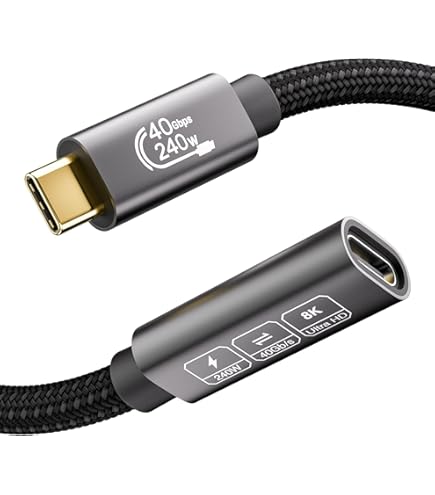 CableDeconn Câble D'extension USB4 8K 0,5 M Thunderbolt 4 USB 4 Type-C Mâle Vers Femelle Ultra HD 8K @ 60 Hz 100 W Charge 40 Gbit/s Transfert De
