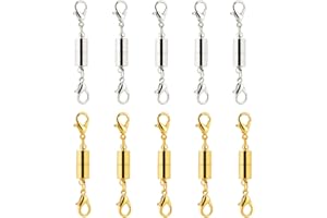 JUHONNZ Deolven Broches de Bisutería Magnéticos,10 Pack Extensores de Joyería Extensor de Cadena Cierre de Langosta Magnético para Collar Pulsera Plata Oro