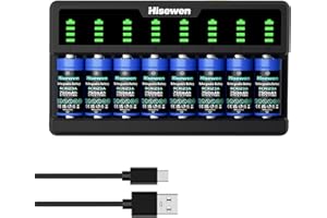 Hisewen 8Pack Wiederaufladbares CR123A Akku, 8-Slot Ladegerät für Arlo Kamera VMC3030 VMK3200 VMS3230/3330/3430/3530