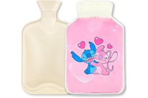Jinhuaxin Stitch Wärmflasche mit Bezug Flauschig,2L Wärmflasche Kuschelig Wärmflasche Kinder,Besten Geschenke für Frauen Männer und Kinder,Wärmt den Körper und Lindert Schmerzen
