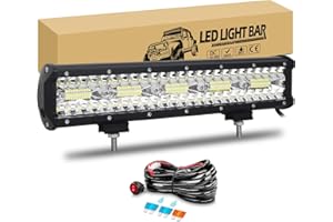 RIGIDON 38cm 300W Barre de led 4x4 avec 12V Faisceau de câblage kit, longue portée barre lumineuse led pour Offroad Véhicules Voiture camions SUV ATV, 6000K feu antibrouillard