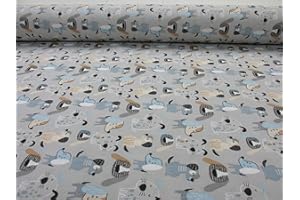 GADETEX Telas por metro loneta (Dogs Gris, 1,45 x 2,80 m)