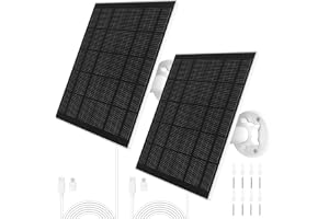 URAQT 5 W solpanel för Eufy-kamera, IP65 vattentät, 1 m/3,3 ft kabel, justerbar montering, USB-C-port och Micro USB-adapter, kompatibel med Eufycam 3/3C/2/2 Pro/2C/2C Pro/E/E20/E40/L20/L40, 2-pack