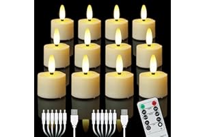 ‎ZIYOUDOLI ZIYOUDOLI 12er Wiederaufladbare LED Teelichter mit Fernbedienung Timer Flackern Warmweiß Dimmbar USB Elektrische Aufladbare Kerzen Teelichter Geeignet für Weihnachten, Hochzeit, Party
