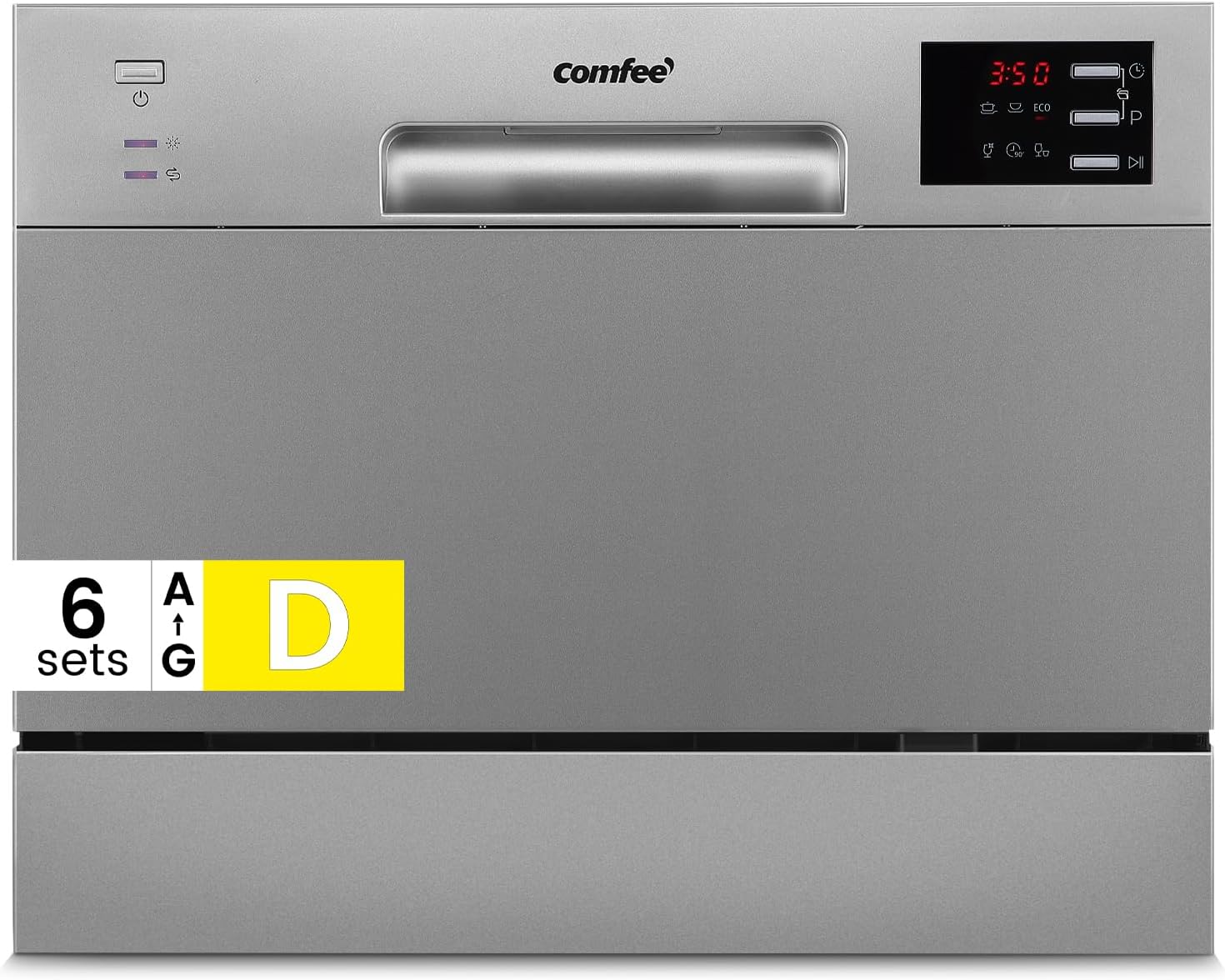 COMFEE' 2026 New Upgraded Table Top Dishwasher with 6 Place Settings, Mini Countertop Dishwasher for Small Families, Couples, Auto Open Dry, LED display, Delay Start, 47dB Quiet Noise, Silver