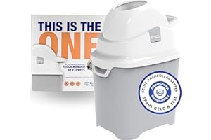 Geruchsdichter Windeleimer Diaper Champ ONE Windelbehälter funktioniert mit normalen Tüten Müllbeutel - Mülleimer ohne Nachfüllkassetten - +/- 30 Windeln - einfache Einhandbedienung - silber/weiß