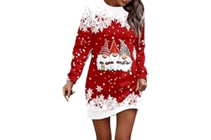 WVONIF Robe de Noël Femme Père Bonhomme de Neige imprimé Mignon Robe de Noel Grande Taille Robes Sweat-Shirt Chaud Col Rond Manches Longues Robes Pulls Grande Taille Hiver Pullover Déguisements Pere Noel
