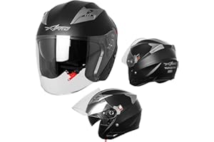A-PRO SRL Demi Jet Casque Visière Pare Soleil ECE 22-05 Approuvé Moto Scooter A-Pro Kinetic Noir Mat M