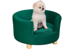 PawHut Hundesofa Hundecouch, Waschbarer Bezug, Haustiersofa mit Rückenlehne und Holzbeine, Katzensofa, für kleine Hunde unter 4,5 kg, Grün
