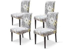 GLGHMH 4 Pack Premium Dining Chair Covers, Stretch Removable Washable Seat Covers, Stretch Dining Chair Slipcovers for Dining Room Restaurant Hotel Banquet Party (4,Flower)