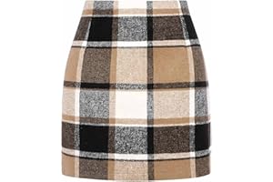 AMhomely Womens High Waist Plaid Skirt Bodycon Pencil Wool Mini Skirts Christmas Dress