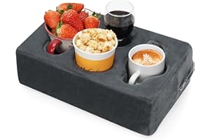 TWENTYNEXT Couch Cup Holder Pillow,Sofa Cup Holder,Couch Drink Holder,Octagon Couch Caddy with Cup Holder for Coffee Cup,Phone,Remote,Couch Cup Holder Tray for Bed,Car,Sofa,Table,Couch Accessories (Grey)