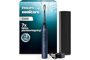 Sonicare 5500 elektrisk tandborste, sonisk tandborste med två lägen, tryckvarning, EasyStart, SmarTimer och BrushPacer, marinblå, modell HX7113/01 [Ny teknik]