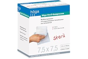 Höga Compresses stériles de, Compresses de Gaze Steriles – 7,5 x 7,5 cm – Lot de 25 x 2, stériles, 8 prises en 14079-type 17 Lot de 2.
