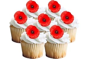 ORANGE TRADING 30 Red Poppy Remembrance Day Flower Edible Wafer Paper Cake Toppers Decorations
