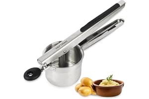 HEFTMAN Schiacciapatate - Schiacciapatate Acciaio Inox con Manici Ergonomici in Silicone, Schiaccia Verdure Manuale, Sciacciapatate per Alimenti per Bambini Frutta Verdura (Lavabile in Lavastoviglie)