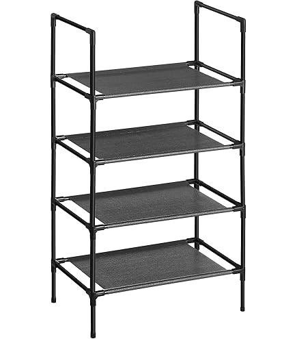 SONGMICS Schoenenrek met 4 niveaus, metalen schoenenrek, schoenenopslag, op de plaats of ondersteboven, voor 5-10 paar schoenen, 30 x 42,5 x 71,5 cm, zwart LSA004B01