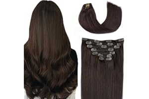 SURNEL Extensiones De Clip De Pelo Natural,160g,55cm,7 Piezas,Castaño Oscuro,Extensiones Pelo Natural Clip Cabello Humano(7C#2-55cm）