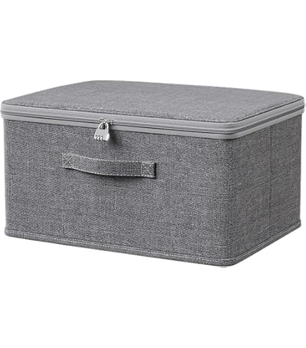 Boîte De Rangement Verrouillable 30x20x14 Cm – Avec Cadenas à Code, Pliable, Tissu Cationique, Pour Vêtements, Jouets