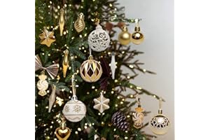 HILEYU Juego de decoración de árbol de Navidad 73PCS Adornos de Navidad Adorno de bola de Navidad de oro Colgantes Colgantes Decoración de brillo de árbol de Navidad para decoraciones de árboles de Navidad