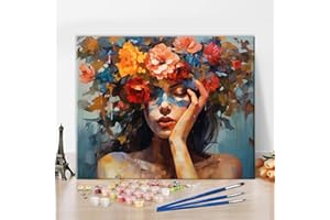TISHIRON Zestaw do malowania według liczb, dla dorosłych, dorosłych, do malowania według liczb, na płótnie, dla kobiet z kwiatami, zestaw do malowania według liczb, dla dorosłych, kwiaty, rzemiosło