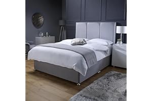 savako Premium - Divan Bed with Memory Foam Sprung Mattress and Panel Headboard with Chrome Feet - (Available in 3ft Single, 4ft Small Double, 4ft6 Double, 5ft King Size) (4ft Small Double)