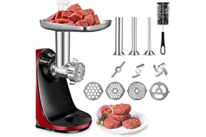 AMZCHEF Maszynka do Mięsa z przystawką do mielenia żywności 3 w 1 - Akcesoria ZM1501 & Akcesoria GM3001-3 Rurki do Nadziewania Kiełbasek - 3 Ostrza Mielące - 4 Płyty Mielące