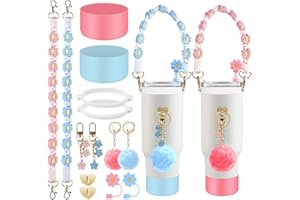 GERBALA Stanley Cup, zestaw 2 akcesoriów do kubków Stanley, zestaw 2 akcesoriów, uchwyt na wodę, pasek na wodę, buty Siliocne Stanley, osłona słomki Stanley, akcesoria do kubków Stanley (pudrowy)