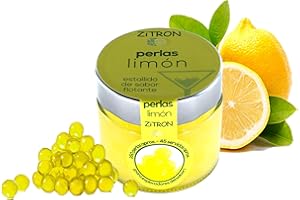 ZITROMAC SOLUCIONES CITRICAS Perles de cocktail au citron. Concentré de fruits en perles pour cocktail / décoration / tapas / salades / Noël / boissons. Sphères de zitron de haute qualité. Bocal de 180gr, 160-180 sphères.