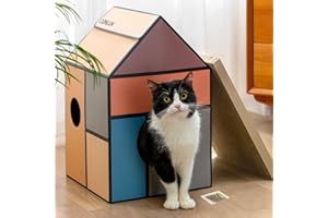 Conlun Casa de Cartón Todo-en-Uno para Gatos: Rascador, Cama y Juguete con Catnip - Diversión Garantizada, Mediano