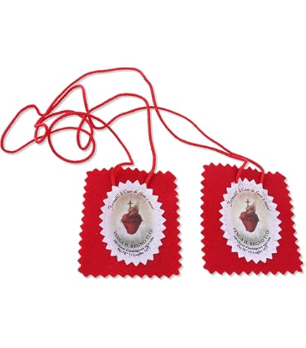 Scapolare Madonna Del Carmelo E Sacro Cuore - Set 10 Pezzi 5,5x4,5cm, Stoffa Marrone, Made In Italy - Foto 11