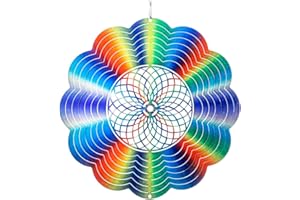 CIM Scacciapensieri in metallo – Ornamento Rainbow Flower – 250 mm – Windmobile girevole con colori brillanti – Inclusa sospensione – Attraente decorazione per finestre e giardino