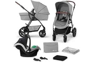 Kinderkraft MOOV CT Pram 3 in 1 Set, with Infant Car Seat Mink PRO I-Size, Travel System, Baby Pushchair, Buggy, Foldable, Accessories, for Newborn, from Birth to 3 Years, Gray