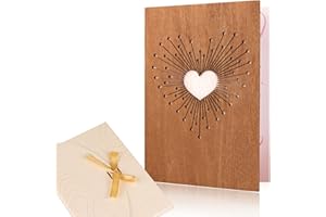 Creawoo Wood Love Tarjeta de felicitación hecha a mano para todas las ocasiones, perfecta para aniversario, cumpleaños, boda, tarjeta de regalo del día de San Valentín con sobre artístico