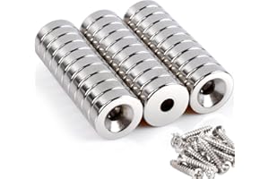 Keukenket 30 Stück Extra Stark 10x3mm Neodym Magnete mit Loch, Schrauben, Senkungsdurchmesser 3mm, Rund, Silber, Magnet für Magnettafel, Küchenschrank, Pinnwand, Magnetboard, Küche, Büro