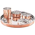 Attro Royal Stainless Steel Copper (Costeel) Traditional Hammered Finish Bhojan Set/Thali Set, 6 Pieces (ATTRO_ROYALCOSTL_BHJ_Set)