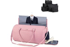 Lekeinchi Sac à Vêtements 2 en 1 pour Femme avec 6 Cubes de Rangement et Compartiment à Chaussures - Sac de Sport pour Avion - Grand Sac de Voyage Pliable pour Week-End, Voyage, Gym - Rose