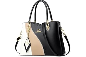 FOLOVEYA Women Handbags Fashion Top Handle Bag Ladies Shoulder Bag Casual Crossbody Bag Satchel Stylish Colour Combination for Working Travel Business Date Shopping Gifts PU Leather Black