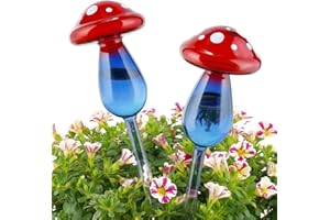 NiHome Mushroom Self-Watering Bulb 2-Pack 10" Long Gradient Red Blue Hand-Blown Glass Globe Pot Plant Waterer for Home Indoor Outdoor Garden Patio Hanging Flower Automatic Irrigation System