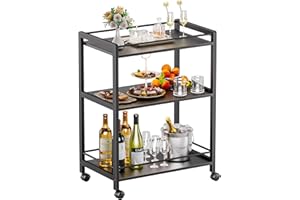 HITNET Carrello da Servizio Nero, Carrello Bar con Ruote a 3 Livelli, Carrello da Cucina, Mobile Bevande per Sala da pranzo, Soggiorno,Giardino, Festa, Pub