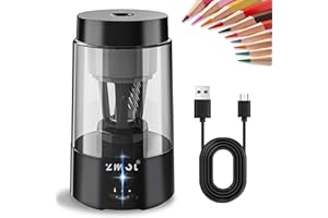 ZMOL Full Automatic Electric Pencil Sharpener, Rechargeable Pencil Sharpener with Container for Colored Pencils & Pencils(6-8mm),Auto in & Out, Portable Safe Sharpeners for Home,Office,School,Black