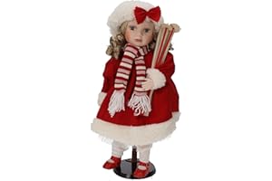 Keyhomestore-Bambola realizzata in porcellana, Sciatrice, Vestito color Bianco e Rosso,Altezza cm 50, con piedistallo, ideale come decorazione per la casa e cameretta. Idea regalo.