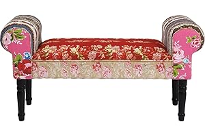 ‎KARE Kare Design Bank Wing Patchwork Rot/Rosa, Sitzbank Flur, Sitzbank für Garderobe, Wohnzimmer, Bank, Samtoptik, 54x100x30cm