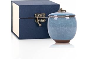 LYLQMY Small Urns for Human Ashes,Ceramic Memorial Mini Ashes Urns,Hold 5.5 Cubic Inches of Ashes,For Human Or Pet Ashes,Beautiful Mini Sharing Funeral Urns with Exquisite Box (Light blue)