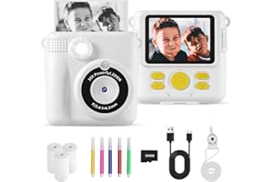 YKSLEMON Fotocamera Istantanea per Bambini, Schermo da 2,4" 24 MP 1080P Fotografica Istantanea con Zoom Digitale, Scheda TF da 32 GB, Carta da Stampa, Cadeaux de Noël Regalo per Bambini da 3 a 12 anni
