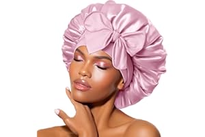‎BONNET QUEEN BONNET QUEEN Satin Seiden Schlafmütze Verstellbar Damen Herrn Motorhauben Nacht Haarpflege Schutz Kopfhaube für Lockiges Lange Haaren Glatt Atmungsaktiv(M,Hellrosa)
