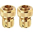 Tesmotor Brass Hose Connector Hose End Quick Connector for 3/4-inch Graden Hose Pipe-Garden Hose Expandable Stretch Fittings Tap Adaptors Connectors 2Pack