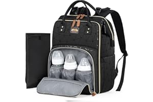 Lekespring Skórzany plecak do przewijania, duża torba z podkładką do przewijania i paskami do wózka dziecięcego