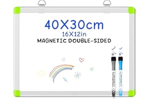 CUHIOY Small Whiteboard for Wall Hanging A3, 30 x 40 cm Magnetic Double Sided White Board with Aluminum Frame, Portable Whiteboards Drawing Writing for Kids Student Classroom Kitchen, 2 Marker Pens